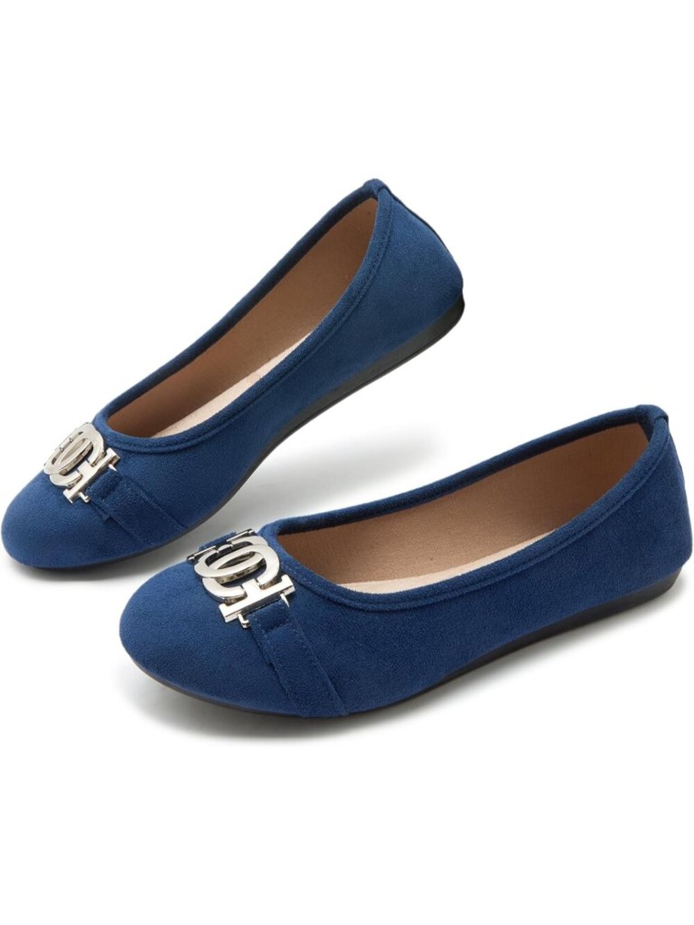 Women's Blue Comfortable Slip On Round Toe Casual Pull On Ballet Flats